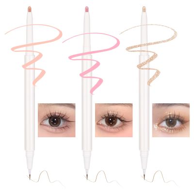 Nobeka 3PC Dual Ended Highlighter Makeup Pen, Glitter & Matte Nude EyeLiner & Eyeshadow, Liquid Contour Liner 2 in 1 Eye Brightener Stick, Mulit-Funtional Lying Silkworm Pencil (#01,#02,#03)