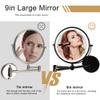 9" Large Black Wall Mount Magnifying Mirror With Light, TUSHENGTU 3000mAh Rechargeable Lighted Makeup Vanity Mirror Wall Mounted Swing Arm,10X/1X Magnifying Vanity Mirror for Bathroom 360Double Sided view 4