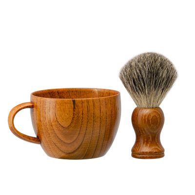 Grandslam Shaving Brush Set Pure Badger Hair Shaving Brush with Solid Wood Handle and Wooden Shaving Soap Bowl for Men Easy to Lather Fits Wet Shaving