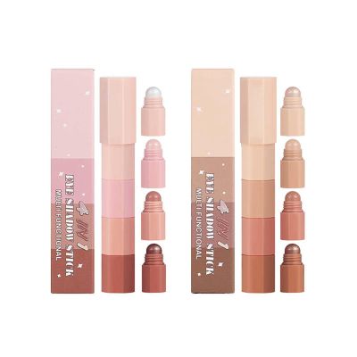 2 Pcs 4 Colour Eyeshadow Pencil, Pearl Fine Glitter Eyeshadow Stick, Smooth Creamy Nude Eyeshadow Pencil, Face & Eye Highlighter Pen, Highly Pigmented Eyeshadow Crayon