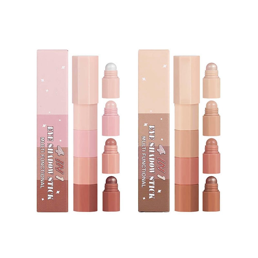 2 Pcs 4 Colour Eyeshadow Pencil, Pearl Fine Glitter Eyeshadow Stick, Smooth Creamy Nude Eyeshadow Pencil, Face & Eye Highlighter Pen, Highly Pigmented Eyeshadow Crayon