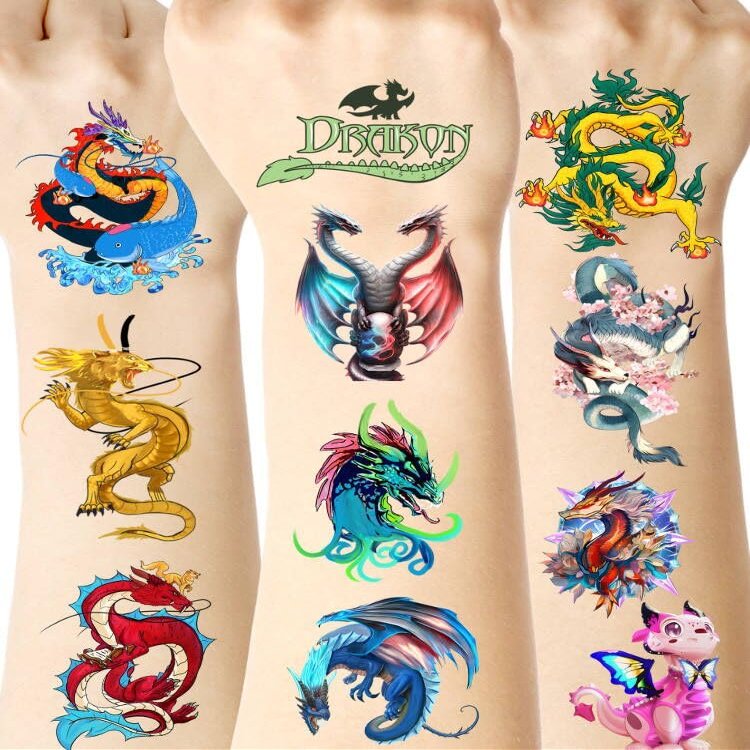 ANTING 144 Pieces Dragon Temporary Tattoos Dragon Party favors for Kids Adults,Dragon Tattoos Stickers Party Supplies Dragon Birthday Party Favors, Goodie Bag Fillers