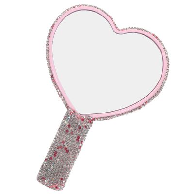 WOONEKY Heart Shaped Rhinestone Handheld Mirror Compact Handle for Travel High Definition Material Chic Design for Beauty and Makeup