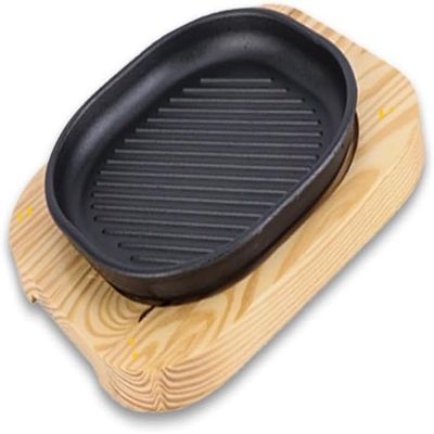 DavnjckaCast Iron Fajita Plate, Skillet Pan, Steak Plate, Griddle Grill Pan (9 inch with Base)