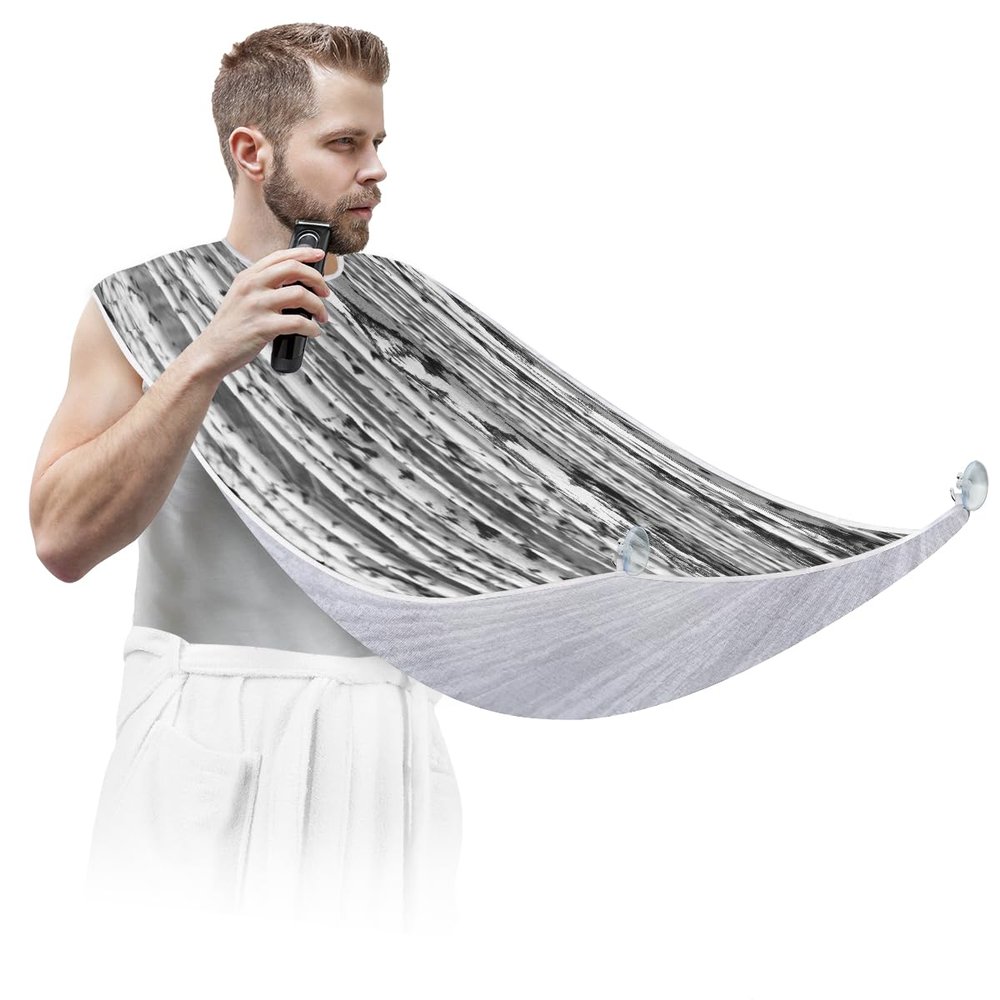 Hsnar Shark Pattern Art Beard Bib Beard Hair Catcher for Men Shaving Waterproof Non-Stick Hair Catcher Grooming Cloth with 2 Suction Cups