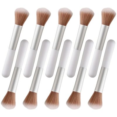 10-Piece Set Fluffy Beauty Makeup Brushes, Portable Blending Brushes with Eyebrow and Powder Application, White Mushroom-Design Plastic Travel Brushes for Makeup