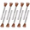 10-Piece Set Fluffy Beauty Makeup Brushes, Portable Blending Brushes with Eyebrow and Powder Application, White Mushroom-Design Plastic Travel Brushes for Makeup view 1