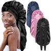 3Pcs Bonnets for Black Women Braid Bonnet, Large Long Satin Bonnet for Braids, Black Women Satin Silk Bonnet with Stretchy Tie Band Sleep Bonnet Cap for Long Curly Hair (Black & Dark Blue & Rose Pink) view 1