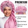 3Pcs Bonnets for Black Women Braid Bonnet, Large Long Satin Bonnet for Braids, Black Women Satin Silk Bonnet with Stretchy Tie Band Sleep Bonnet Cap for Long Curly Hair (Black & Dark Blue & Rose Pink) view 2
