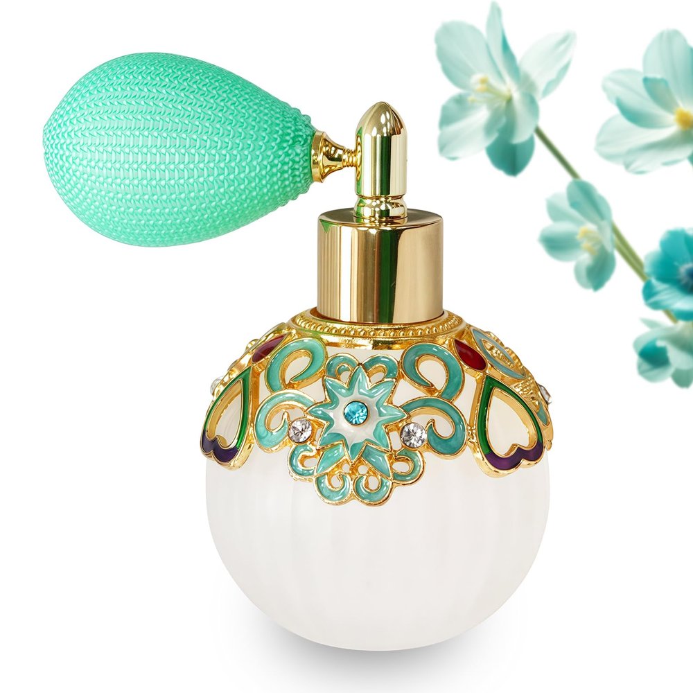 Joyeee Small Vintage Perfume Bottle, 1 Pack 50ml Glass Empty Drop Refillable Atomizer, Retro Empty Refillable Essential Oils Glass Flacon Diffuser for Women Girls Mum Birthday Gift