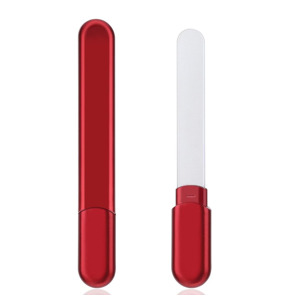 YUXIANLB 1Pcs Glass Nail File with Case, Double Sided Nail Files for Natural Nails and Acrylic Nails, Professional Crystal Salon Beauty Nail File and Buffer Christmas Gift for Women and Girls (Red)