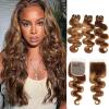 HERMOUS Double Drawn Honey Blonde 3 Bundles with 4x4 HD Lace Closure 13A Virgin Human Hair Body Wave, Blonde and Brown Ombre Highlight Thick Raw Virgin Bundles With Closure Free Part 14 16 18+14 Inch view 1