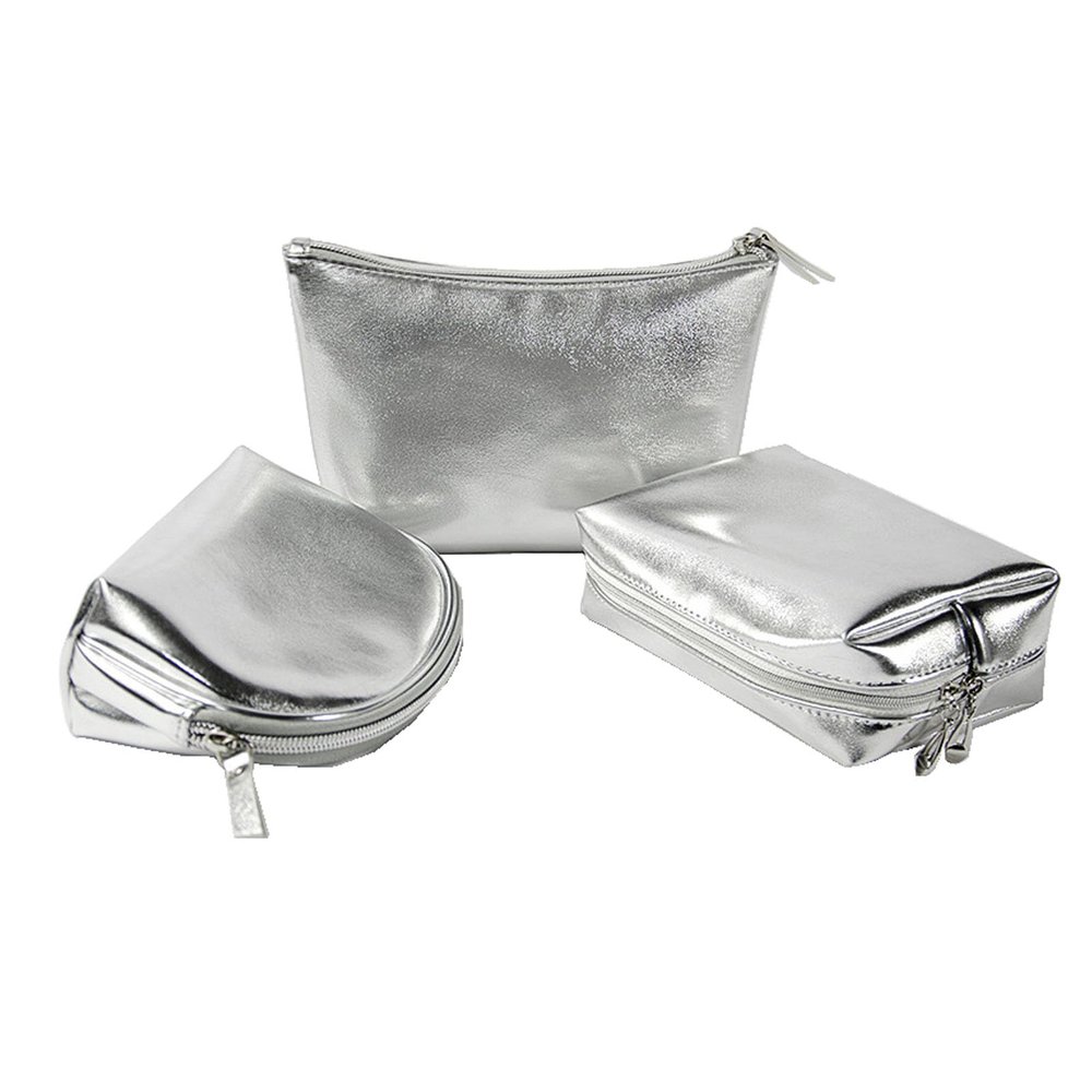 Artkingdome 3-Piece Fashion Organizer Makeup Bags  Silver Cosmetic Bags, Portable Travel Toiletry Bags, Multifunctional Storage for Skincare, Cosmetics, and Accessories Silver
