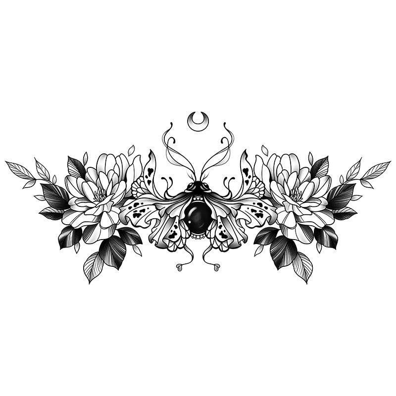 MOQNISE 4 pcs Petal Flower Juice Semi-Permanent Tattoo Sticker Waterproof Long-Lasting Simulated Tattoo Covering Scar Corsage, 16x28cm