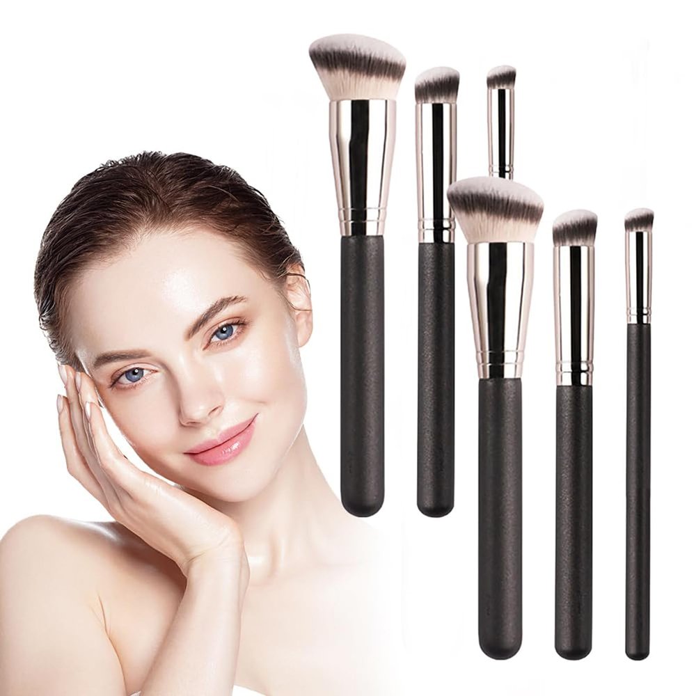 Angie Hot & Flashy A506 Concealer Brush, 101 Foundation Brush, Beauty Foundation Contour Conceal Makeup Brush Set (6PCS)