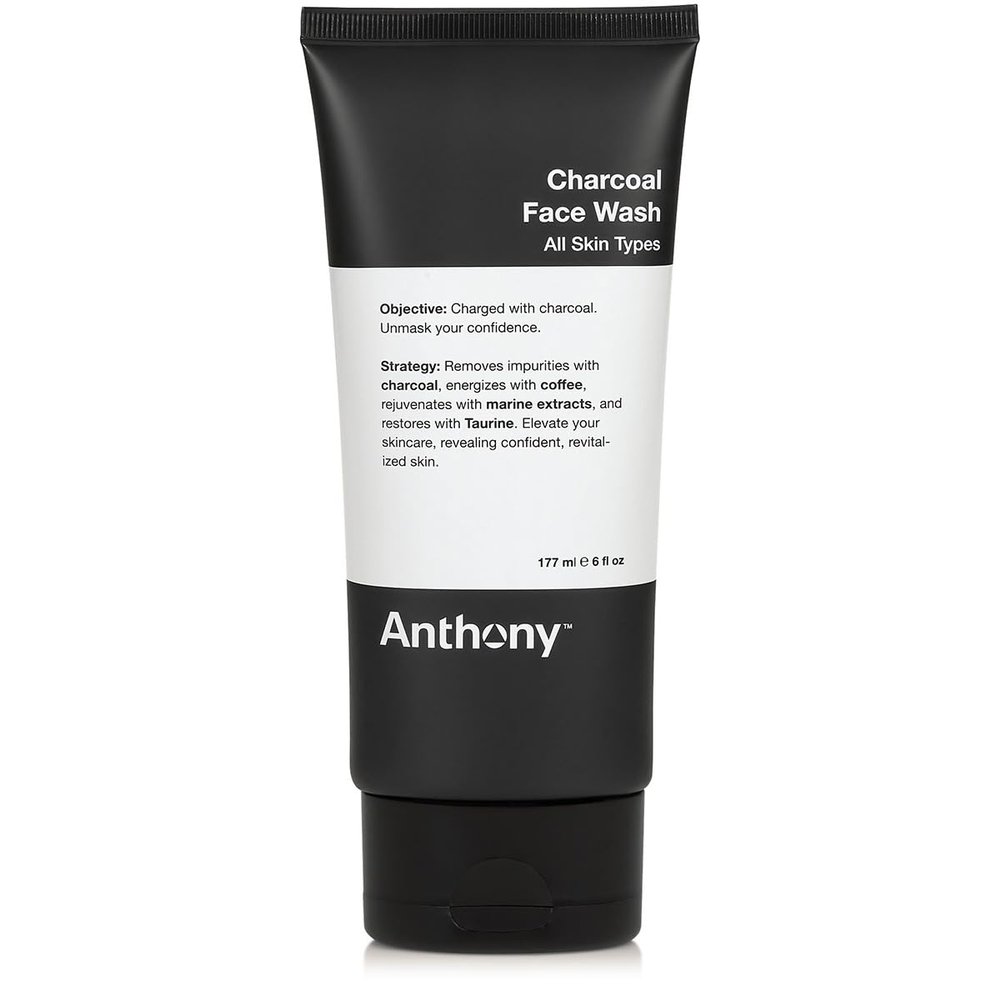 Anthony Charcoal Face Wash, 6 Fl Oz - Detoxifies, Energizes, Rejuvenates & Protects with Coffea Arabica, Taurine & Marine Extracts - Sulfate & Paraben-Free Skincare for Men