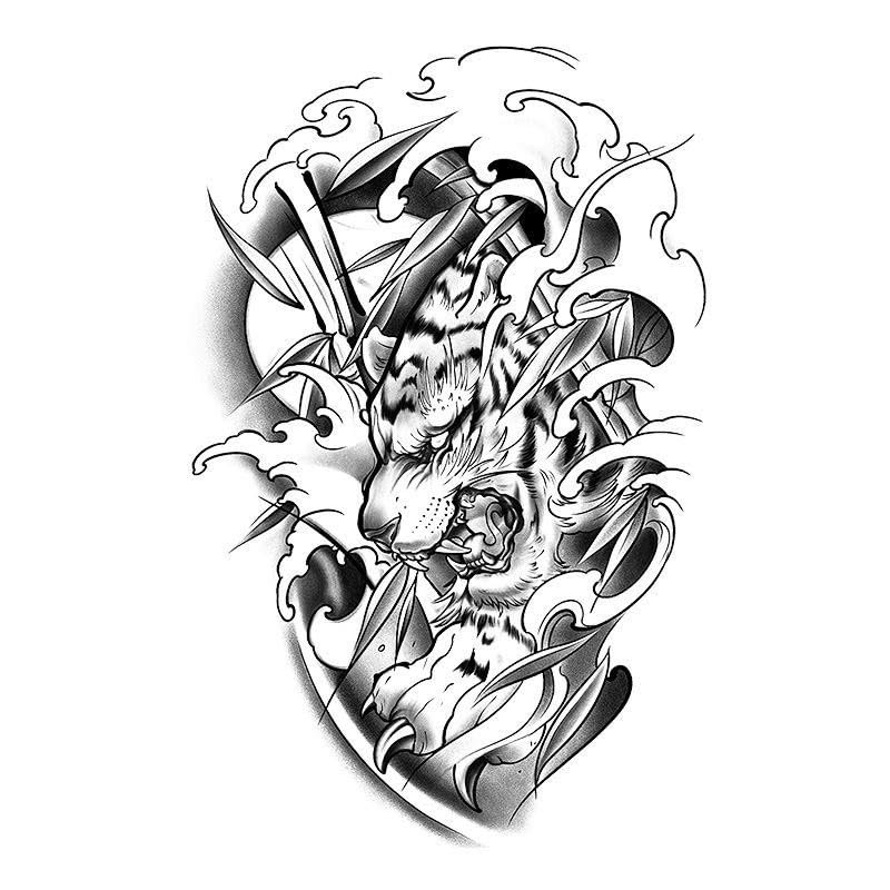 MOQNISE 5 pcs Tiger Head Tattoo Waterproof Semi-Permanent Long-Lasting Men'S Arm Chest Back Tattoo Sticker, 11x18cm