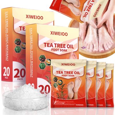 XIWEIOO 40 Pack Tea Tree Oil Foot Soak with Epsom Salt Lavender Foot Soak Salts for Dry Cracked Feet Soaker  Pedicure Supplies Foot SpaToenail Athletes Foot, Foot Odor Scent, Softens Calluses
