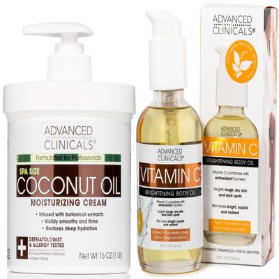 Advanced Clinicals Coconut Oil Moisturizing Cream + Vitamin C Body Oil Set