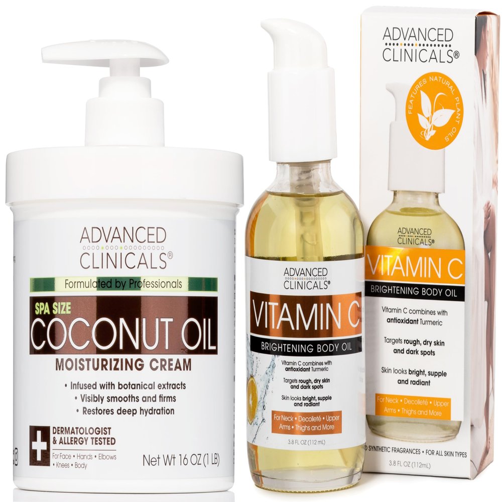 Advanced Clinicals Coconut Oil Moisturizing Cream + Vitamin C Body Oil Set