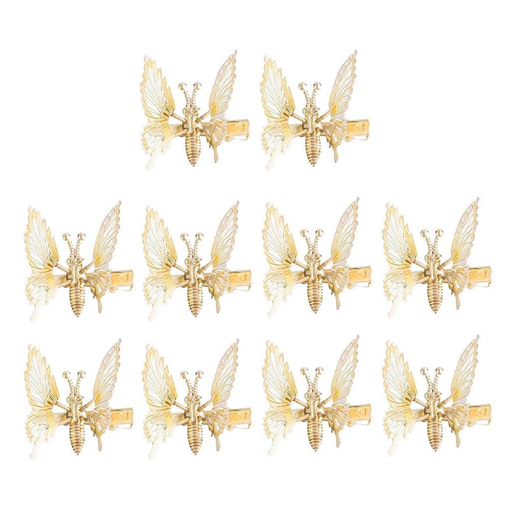 10Pcs 3D Movable For Butterfly Shaped Hair Clips Metal Hollow Metallic Flying For Butterfly Barrettes Kit Hair Accessories Wo