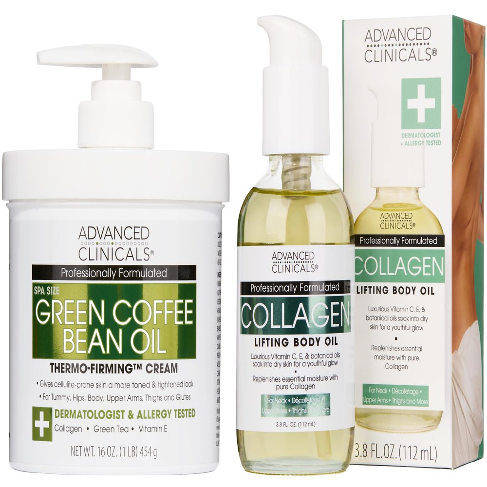 Advanced Clinicals Green Coffee Bean Oil Firming Cream + Collagen Lifting Body Oil Set