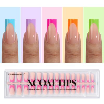 BTArtboxnails XCOATTIPS Press on Nails - French Tip Press on Nails, Long Sqaure Nail Tips, Brighter Pastel Soft Gel Nails False Nail, Soak Off Acrylic Fake Nails Art Extensions