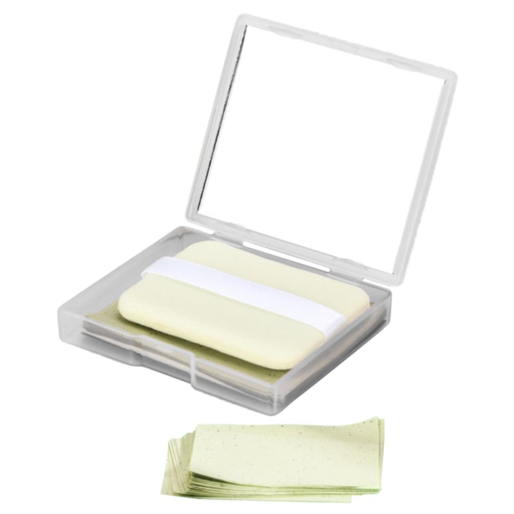 FOMIYES Oil Absorbing Sheets with Mirror Green Tea Facial Blotting Paper for Oily Skin Portable Oil Blotters for Men and Women with Replacement Convenient for Home and Travel