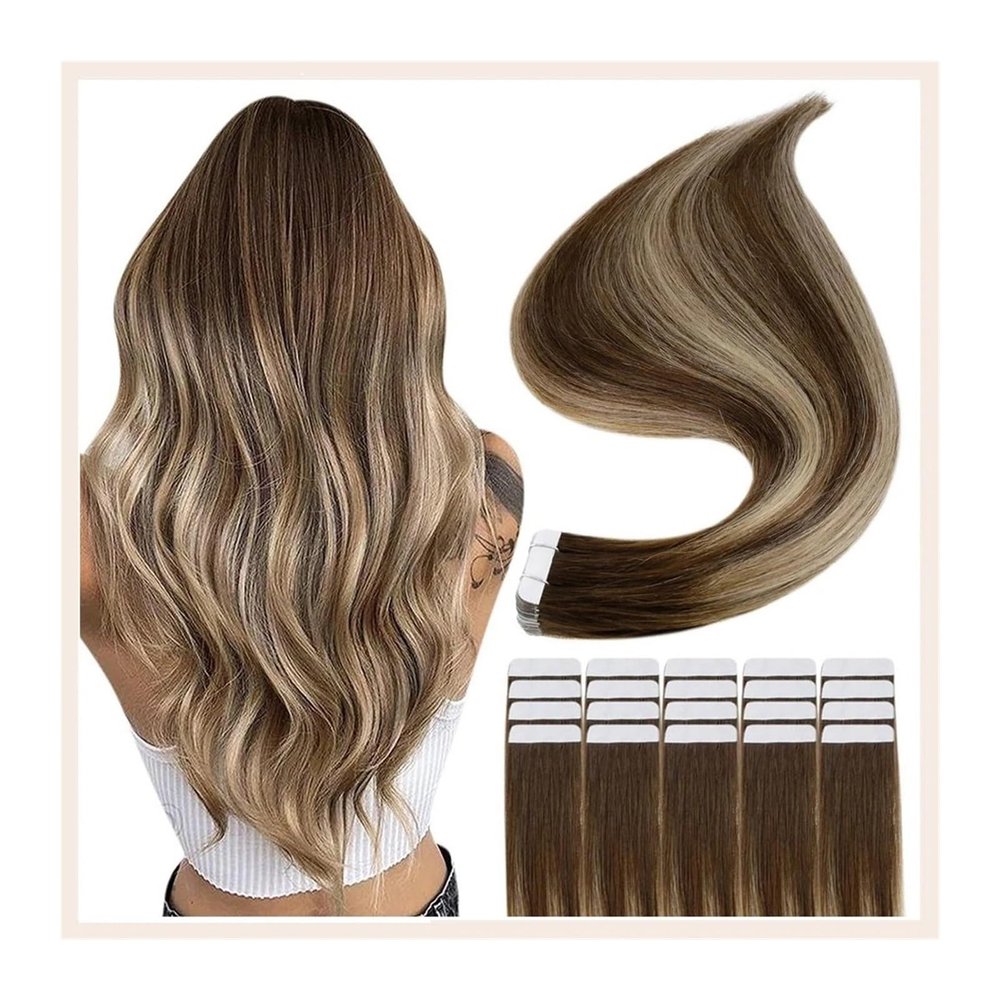 Tape in Hair Extensions Tape in Hair Extensions, 14-24 Inch Tape in Hair Extensions Human Hair Balayage Tape Hair Extensions Straight Remy Human Hair Tape in Extensions Hair Extensions ( Size : 60 pcs