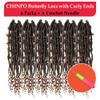 CISINPO Butterfly Locs with Curly End 18 Inch, 6 Packs Boho Distressed Locs Crochet Hair, Bohemian Goddess Faux Butterfly Braids with Wavy Ends (T30, Ombre Medium Dark Brown) view 2