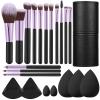 14 Pcs Travel Makeup Brush Set Portable Mini Makeup Brushes Make up Brush with Case,5 Pcs Makeup Sponge Mother's Day Gift for Foundation Powder Concealers Eye Shadows(Black) view 1