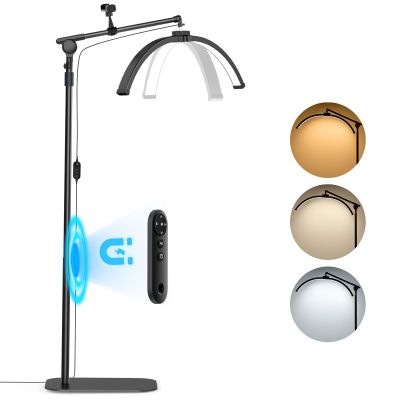 LASTAR LED Lash Light for Eyelash Tech  Half Moon Floor Lamp with Adjustable Brightness, Warm-to-Cool Lighting & Built-in Phone Holder  Ideal for Tattoo Artists, Estheticians & Lash Experts