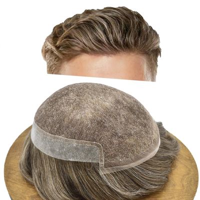 Healthlif Hair Toupee For Men Remy Human Hair Piece For Men Undetectable Lace Toupee Mens Hairpieces Bleach Knots Mens Hair System 7X9#540#5 Medium Light Brown+40% Grey 80% Density