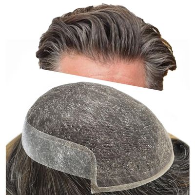Healthlif Hair Toupee For Men Remy Human Hair Piece For Men Undetectable Lace Toupee Mens Hairpieces Bleach Knots Mens Hair System 8X10#230#2 Darkest Brown+30% Grey 100% Density