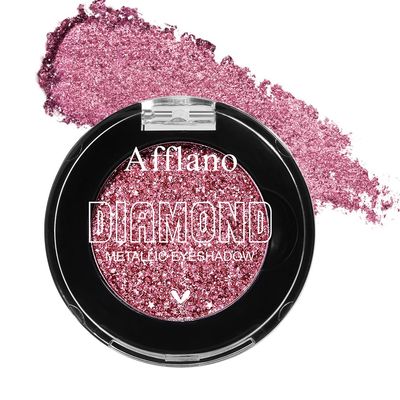Afflano Single Pink Glitter Eyeshadow Palette, Sparkle Champagne Pink Rose Glitter Eyes Look, Highly Pigmented, Long Lasting Diamond Metallic Eye Shadow Pallet for Girl Women Concerts Day Night Makeup