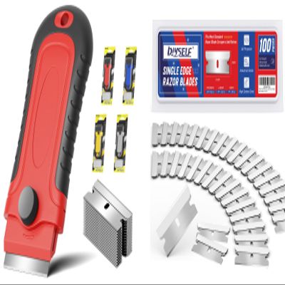 DIYSELF 2Pack Red Razor Blade Scraper with 15 Extra Blades and 100 Single Edge Razor Blades