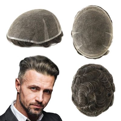 HAIR NATURE Mens Hairpieces, Human Hair Toupee for Men, Hair Systems, Natural Swiss Lace Bleached Hair Units #520