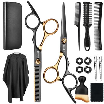 AULikY Hair Cutting Scissors Shears Kits, 15 Pcs Professional Stainless Steel Hairdressing Shears Set Thinning Scissors for Barber/Salon/Home/Men/Women/Kids/Adults