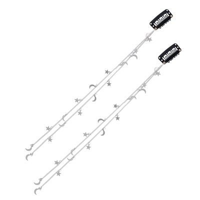 2Pcs Long Hair Chain Jewelry Braided Hair Chain Star Moon Hair Jewelry Hair Chain Tassel Hair Charms Accessories Decorative Hair Clip Chain for Women Festival, Silver