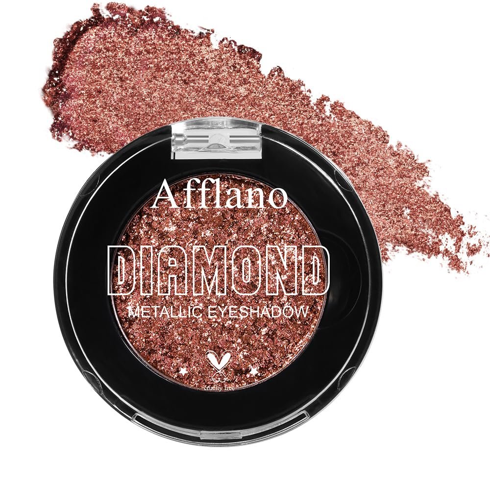 Afflano Red Brown Glitter Eyeshadow Palette Sparkle, Single Intense Color Champagne Rose Red Eyeshadow One-Swipe Coverage, Long Lasting Metallic Eye Shadow Pallet for Girl Women Neutral Eye Look, 15H