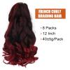 French Curly Braiding Hair 12 Inch 8 Packs Curly Braiding Hair Pre Stretched for Box Braids French Curls Crochet Braids Bouncy Wavy Synthetic Braiding Hair Extensions(12 Inch, Black mixed Burgundy) view 2