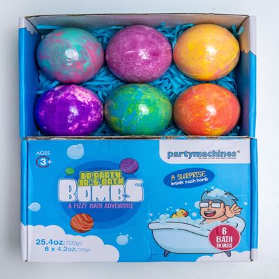 Bath Time Delights by Dr. Party - Box of 6 Colorful Bath Bombs, Dermatologist Approved for Children and Trusted by Parents