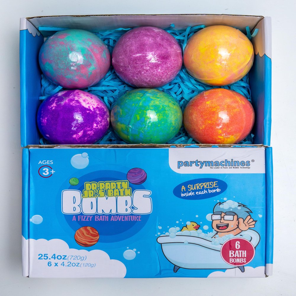 Bath Time Delights by Dr. Party - Box of 6 Colorful Bath Bombs, Dermatologist Approved for Children and Trusted by Parents