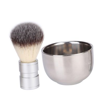 Beaupretty 2pcs Beard Cleaning Set with Nylon Brush and Stainless Steel Mixing Bowl for Men Durable Facial Care Kit for Grooming and Maintenance