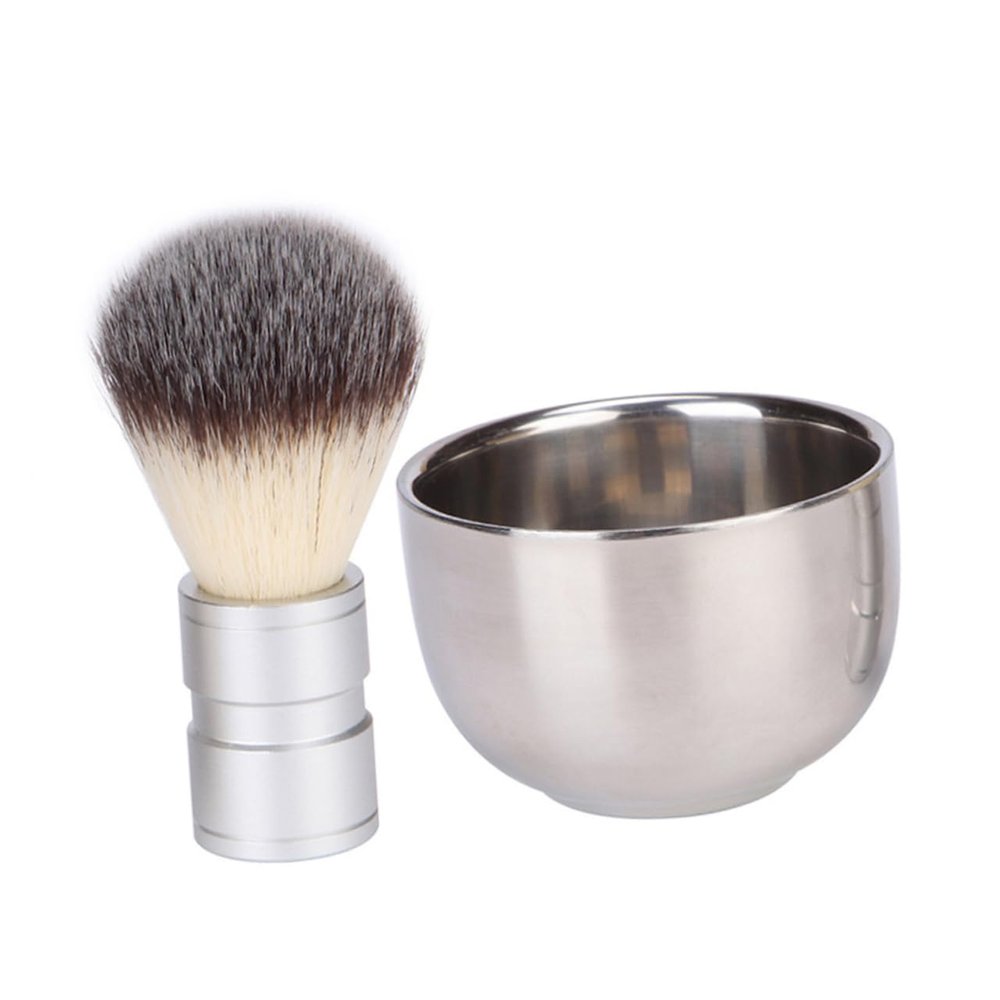 Beaupretty 2pcs Beard Cleaning Set with Nylon Brush and Stainless Steel Mixing Bowl for Men Durable Facial Care Kit for Grooming and Maintenance