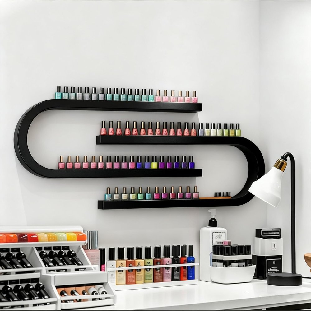 FUYAO Wall Mounted Shelf Nail Polish Bottle Display Rack, U-Shaped Essential Oil Perfume Storage Rack, Multifunctional Hanging Salon/Beauty/Nail Shop Organizer Perfume Holder