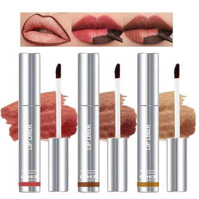 Bekoeen 3PCS Peel Off Lip Liner, Light Brown/Dark Brown/Burgundy Long Lasting Lip Stain,Matte Tattoo Lip Liner Stain Peel Off,Infused with Hyaluronic Acid & Vitamin E