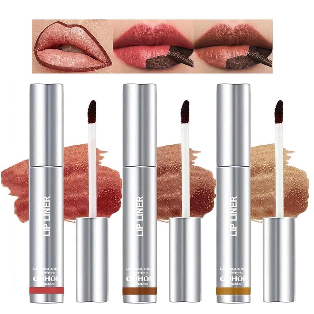 Bekoeen 3PCS Peel Off Lip Liner, Light Brown/Dark Brown/Burgundy Long Lasting Lip Stain,Matte Tattoo Lip Liner Stain Peel Off,Infused with Hyaluronic Acid & Vitamin E