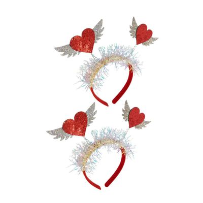 Ciieeo 2pcs Valentine's Day Heart Headbands Sequins Cute Heart Shape Hair Accessories Party Props for Women for Festivals Weddings and Daily Wear