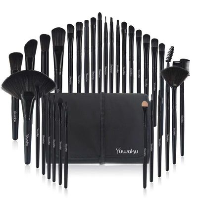 Generic Professional Makeup Brush Set with Eco-Friendly Wooden Handles and Bag Black, 9.44 x 6.1 x 1.96 in